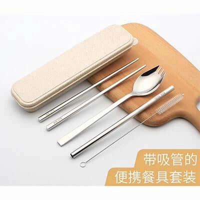 Eco Friendly Stainless Steel Travel Cutlery Spork and Straw Set