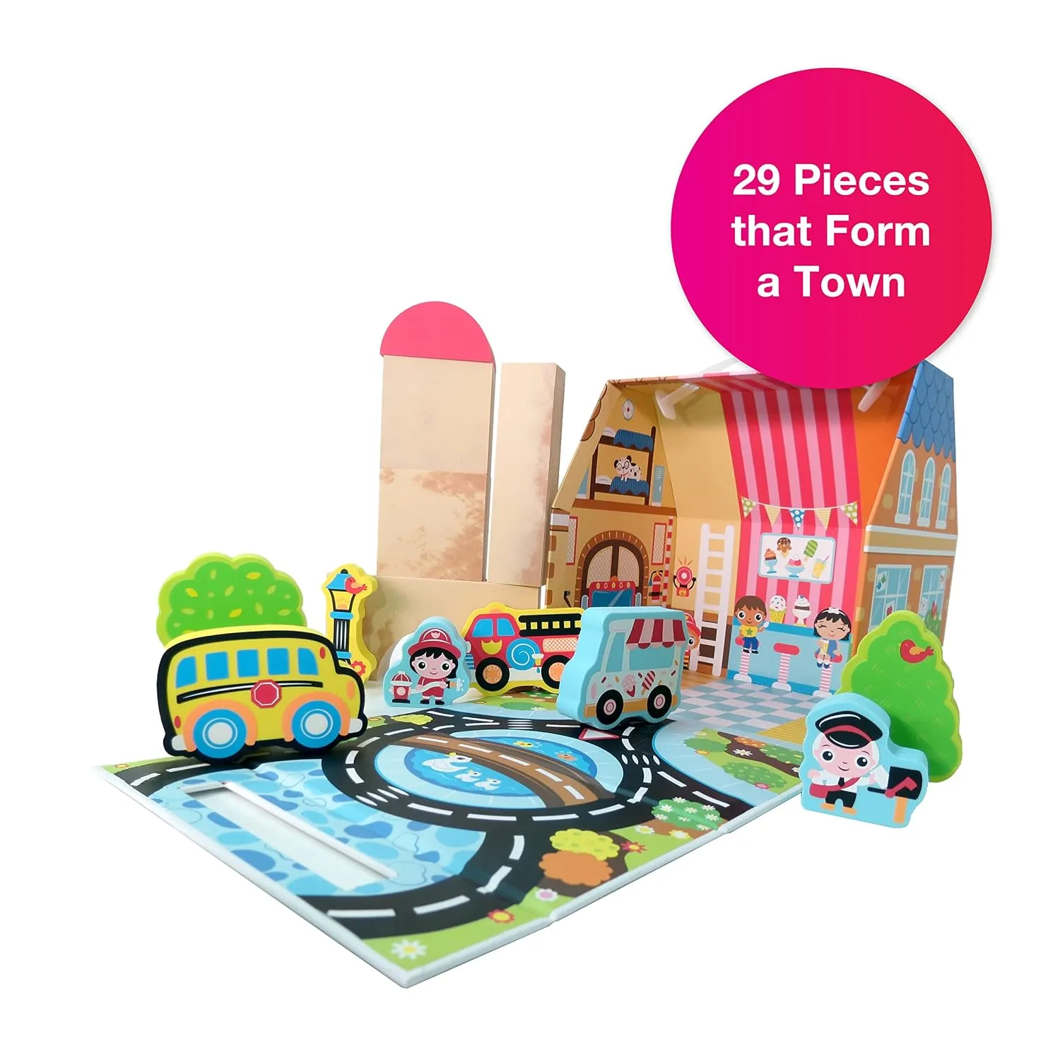 Edushape My Soft World Town Blocks for Toddlers 1-3 - Set of 29 Foam Blocks for Pretend Play, Creativity, Imaginative Play - Thematic Storage Box Included with Baby Blocks for Toddlers, Babies, Kids