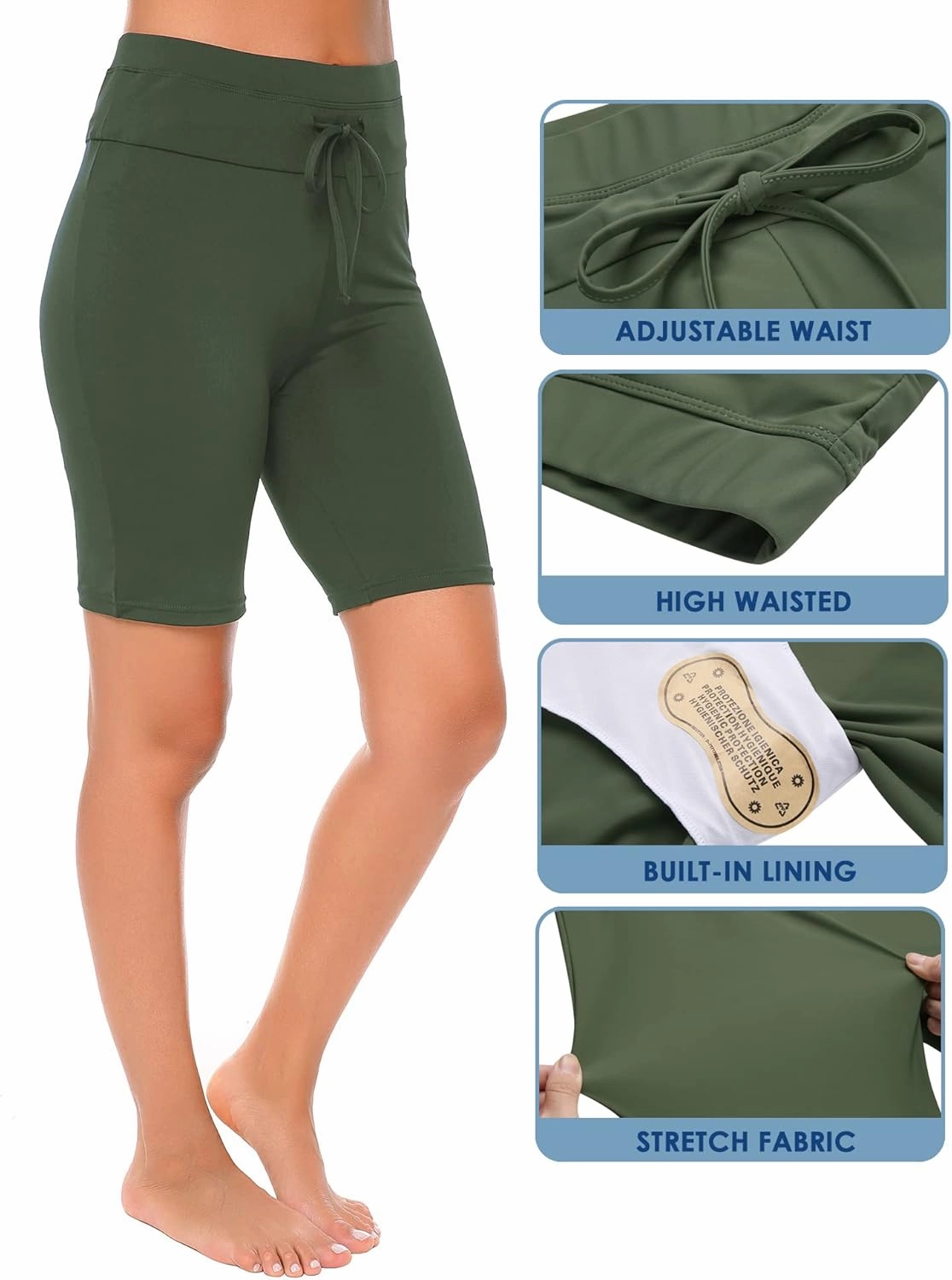 Ekouaer Women's Board Shorts High Waist Swim Shorts Beach Surf Swimwear Shorts S-4XL