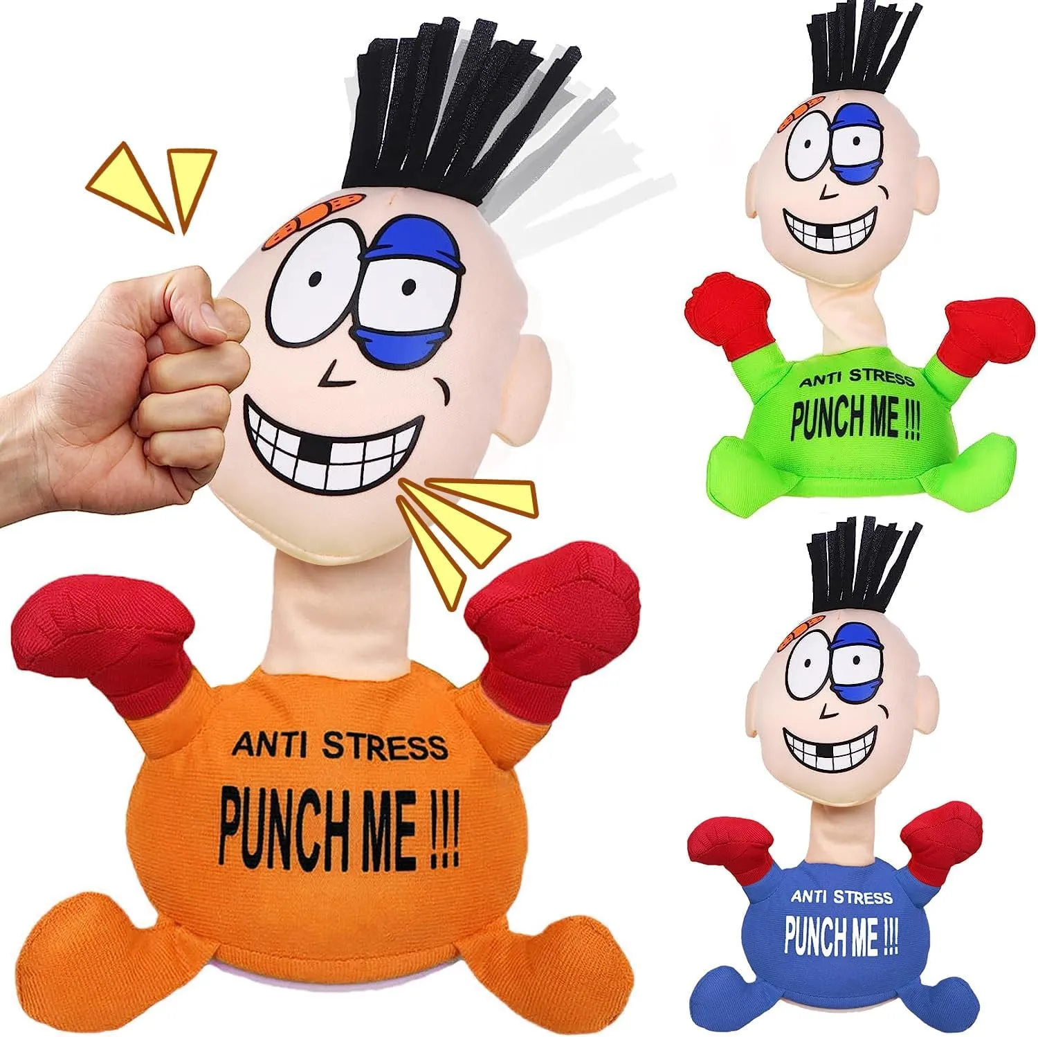 Electric Anti Stress Punch Me Plush Doll Relief Toys, Funny Plush Doll with Screaming Sound Creative Screaming Toys Desktop Anger Management Toys for Adults and Children (Orange)