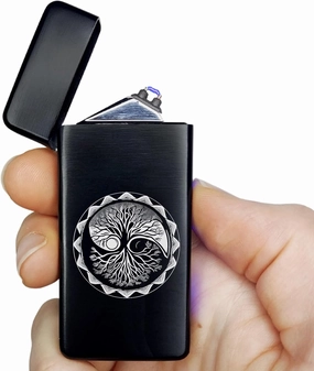 Electric Dual Arc Lighter - Rechargeable USB Windproof Plasma Flameless Metal Lighters for Men (Style 3 - Peace Tree of Life)