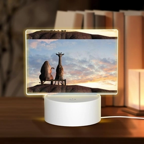 Elephant Giraffe On A Mountain Top Sunset LED Light Base with Clear Acrylic Sheet 3D Night LED Lamp Display Base USB Cable for Living Room Bedroom Room Bar Gift Lamp