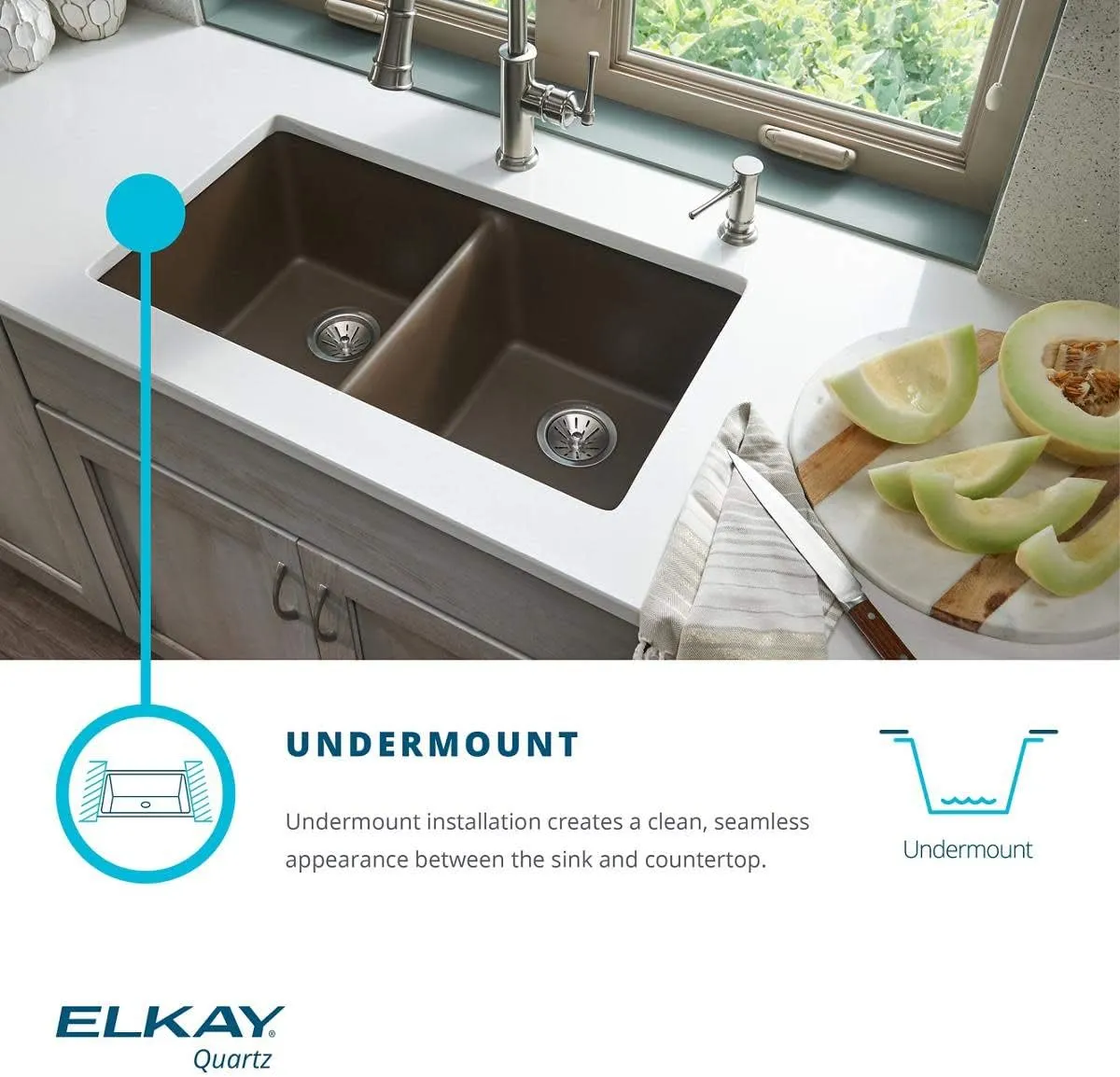 Elkay ELGU13322MC0 Quartz Classic Single Bowl Undermount Sink, Mocha