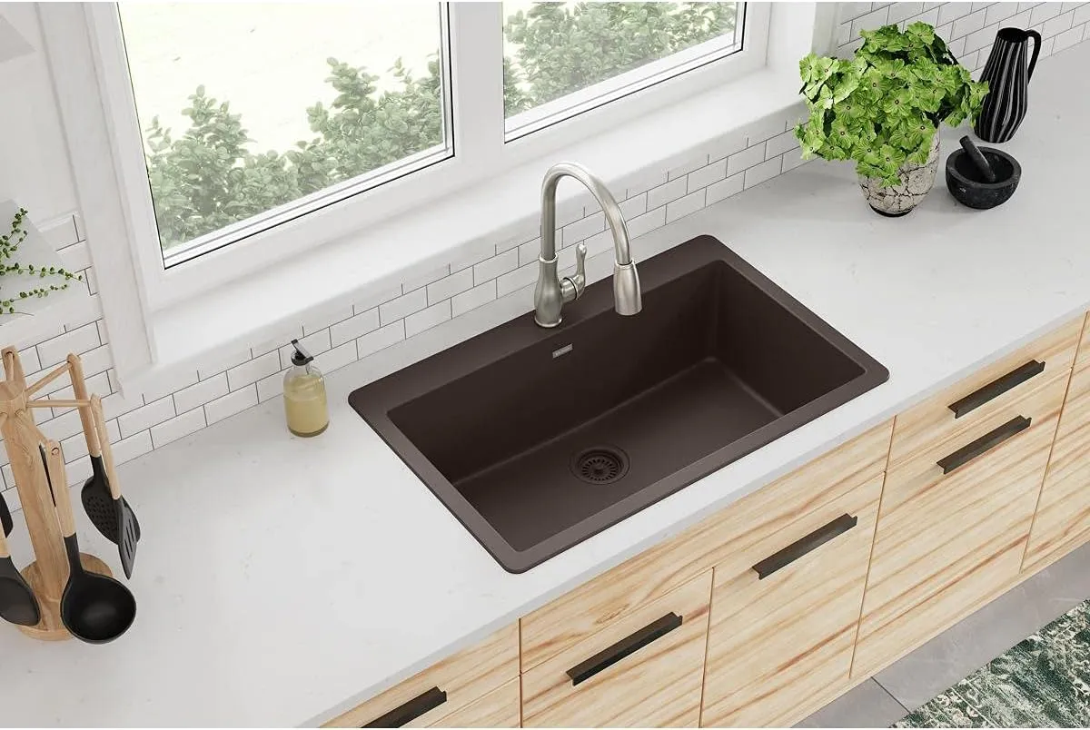 Elkay Quartz Classic ELGR13322MC0 Mocha Single Bowl Top Mount Sink