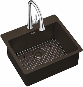 Elkay Quartz Classic ELG2522MC0FC 25" x 22" x 9-1/2", Single Bowl Drop-in Sink Kit with Faucet, Mocha