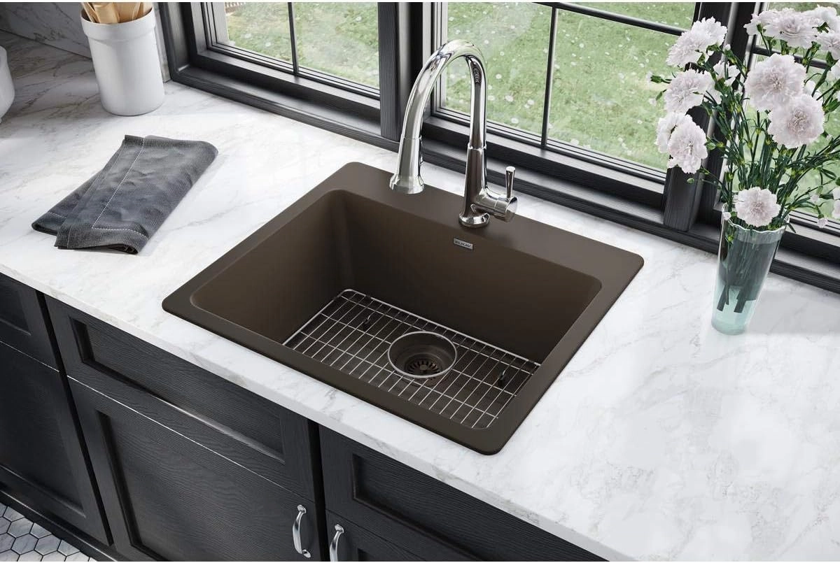Elkay Quartz Classic ELG2522MC0FC 25" x 22" x 9-1/2", Single Bowl Drop-in Sink Kit with Faucet, Mocha