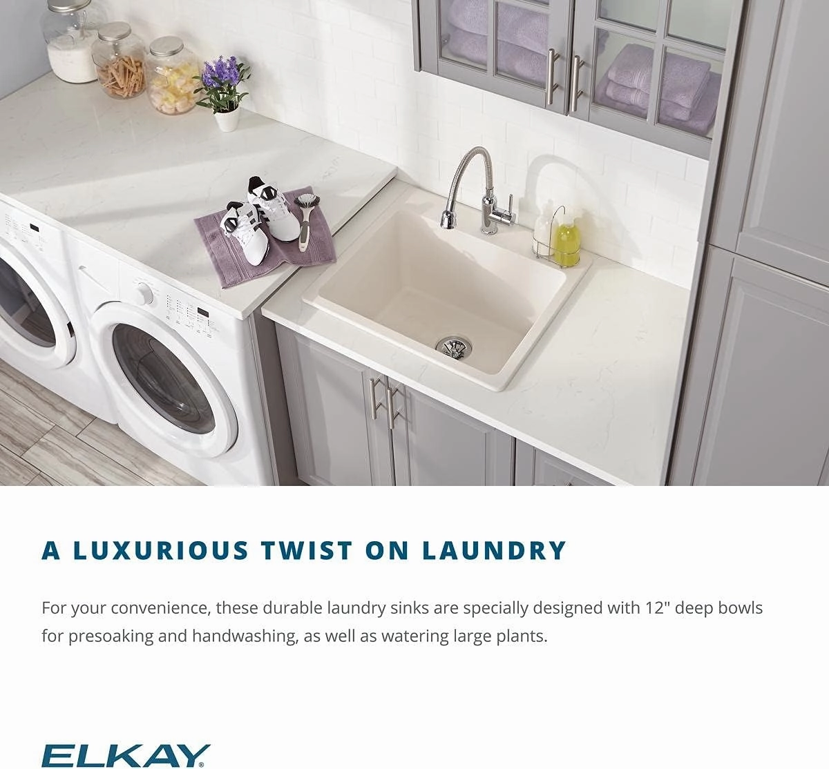 Elkay Quartz Classic ELGU251912PDGS0 Greystone Single Bowl Undermount Laundry Sink with Perfect Drain