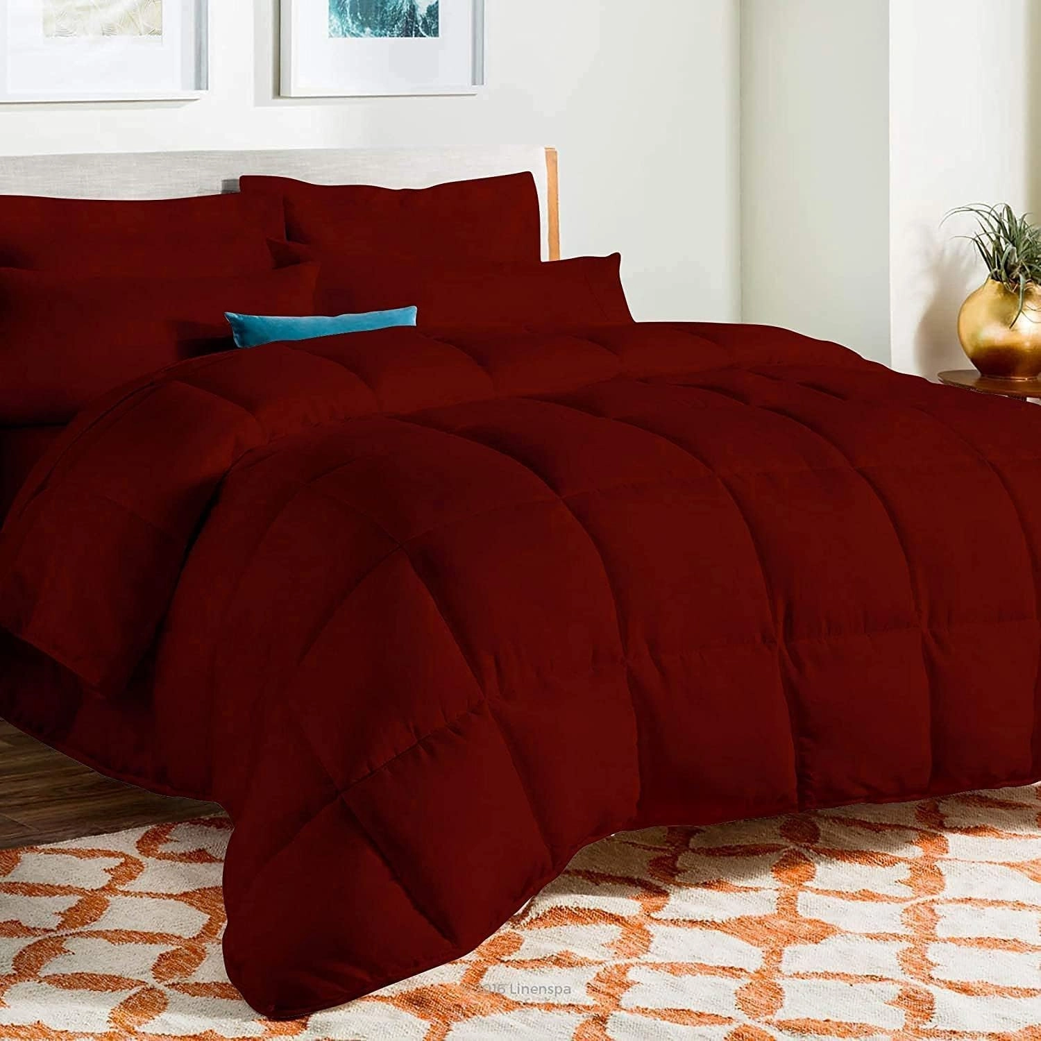 Emperor Comforter Set - 1000 Thread Count 8 Piece Bed in a Bag (22 inch Deep Pocket Sheet Set, Bed Skirt and 500GSM Comforter) 100% Egyptian Cotton Bedding Set - Burgundy