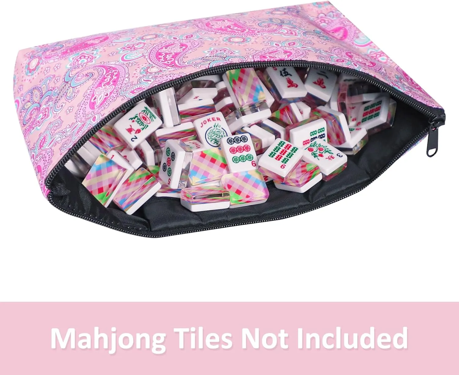 Empty Mahjong Bag,Thickened Pink Printed Soft American Mahjong Tiles Bag (Case Only)