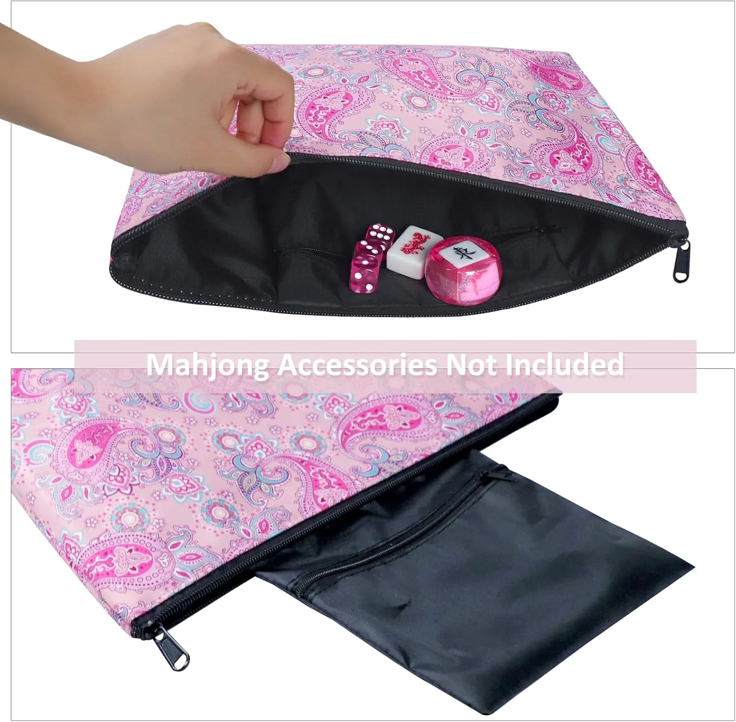 Empty Mahjong Bag,Thickened Pink Printed Soft American Mahjong Tiles Bag (Case Only)