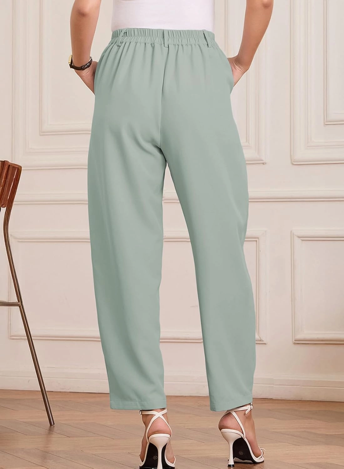 EVALESS Womens Wide Leg Barrel Pants Elastic High Waisted Side Pocket Palazzo Trousers Business Work Casual Pants