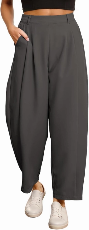 EVALESS Womens Wide Leg Barrel Pants Elastic High Waisted Side Pocket Palazzo Trousers Business Work Casual Pants