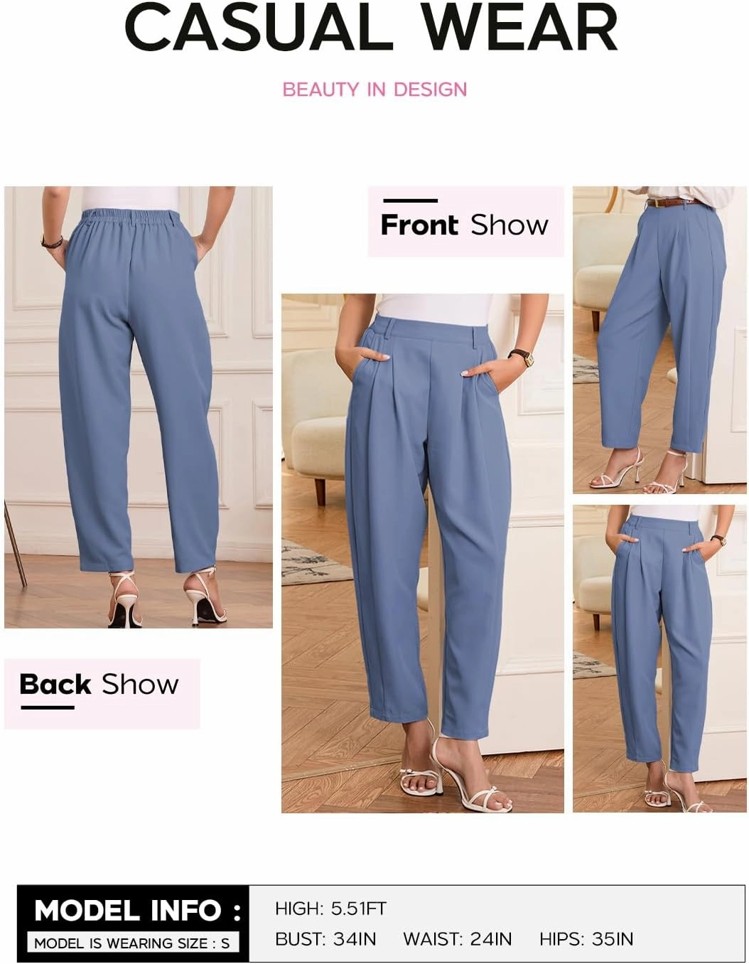 EVALESS Womens Wide Leg Barrel Pants Elastic High Waisted Side Pocket Palazzo Trousers Business Work Casual Pants