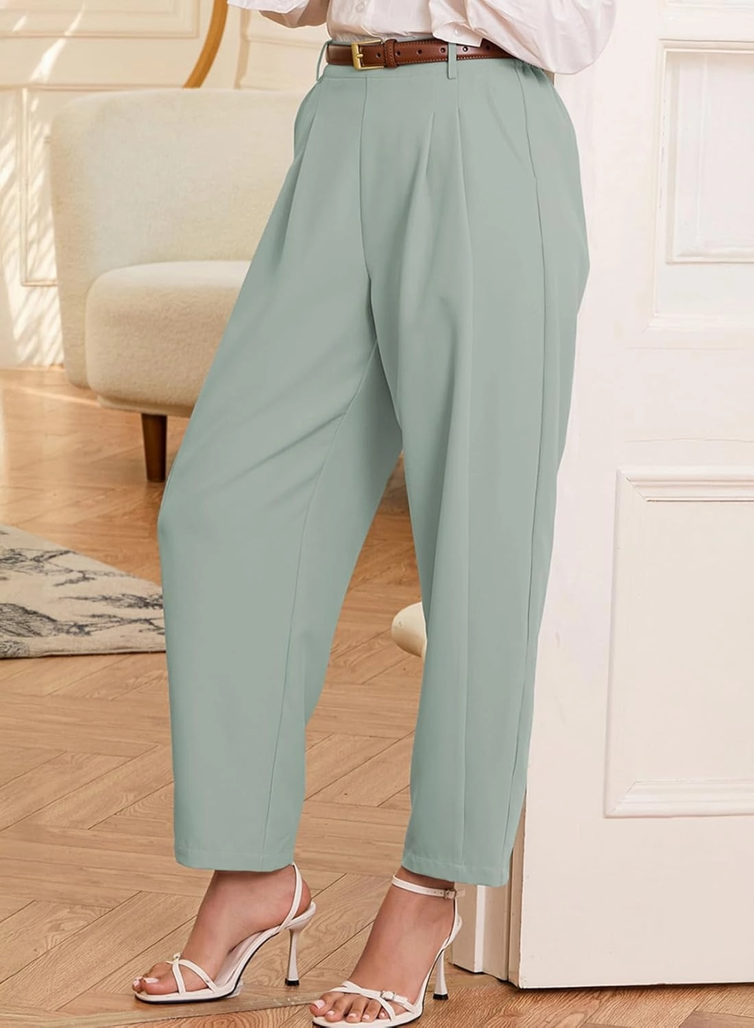 EVALESS Womens Wide Leg Barrel Pants Elastic High Waisted Side Pocket Palazzo Trousers Business Work Casual Pants