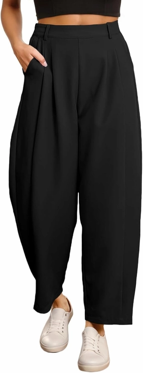 EVALESS Womens Wide Leg Barrel Pants Elastic High Waisted Side Pocket Palazzo Trousers Business Work Casual Pants