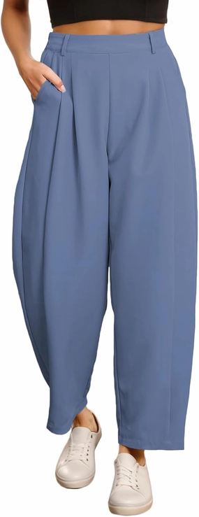 EVALESS Womens Wide Leg Barrel Pants Elastic High Waisted Side Pocket Palazzo Trousers Business Work Casual Pants