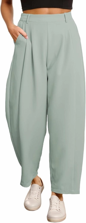 EVALESS Womens Wide Leg Barrel Pants Elastic High Waisted Side Pocket Palazzo Trousers Business Work Casual Pants