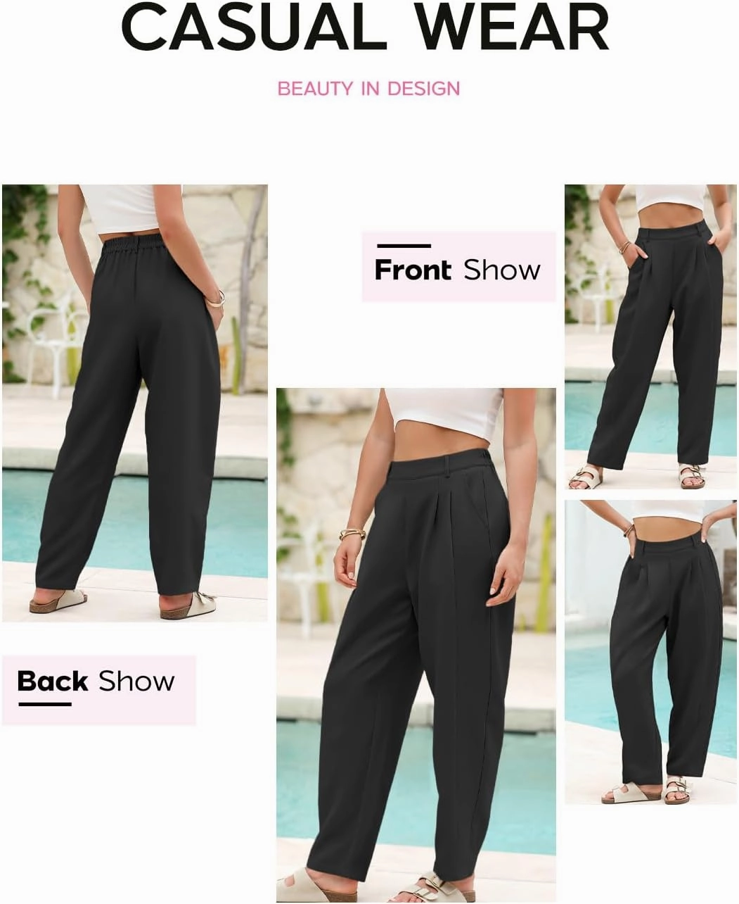 EVALESS Womens Wide Leg Barrel Pants Elastic High Waisted Side Pocket Palazzo Trousers Business Work Casual Pants