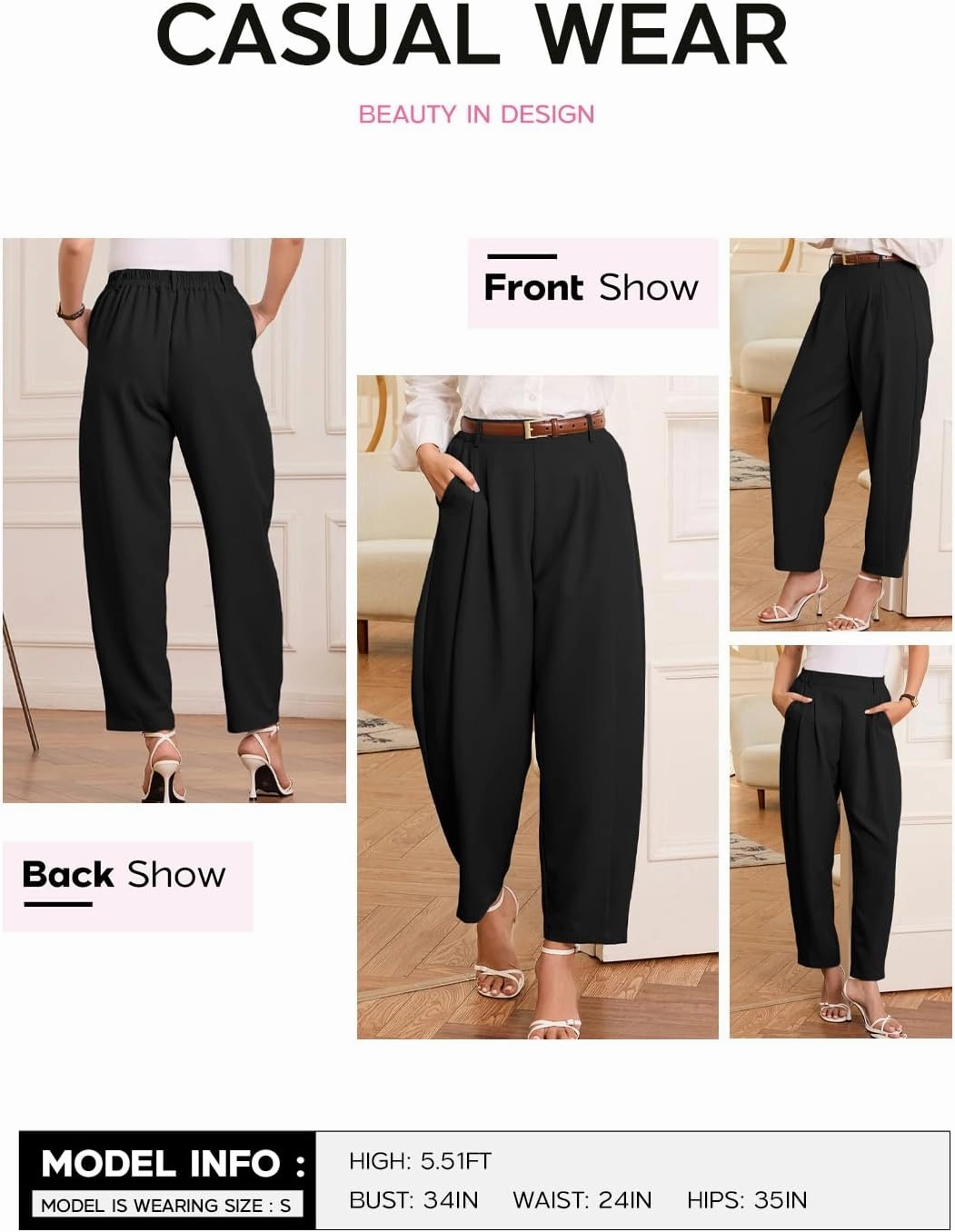 EVALESS Womens Wide Leg Barrel Pants Elastic High Waisted Side Pocket Palazzo Trousers Business Work Casual Pants