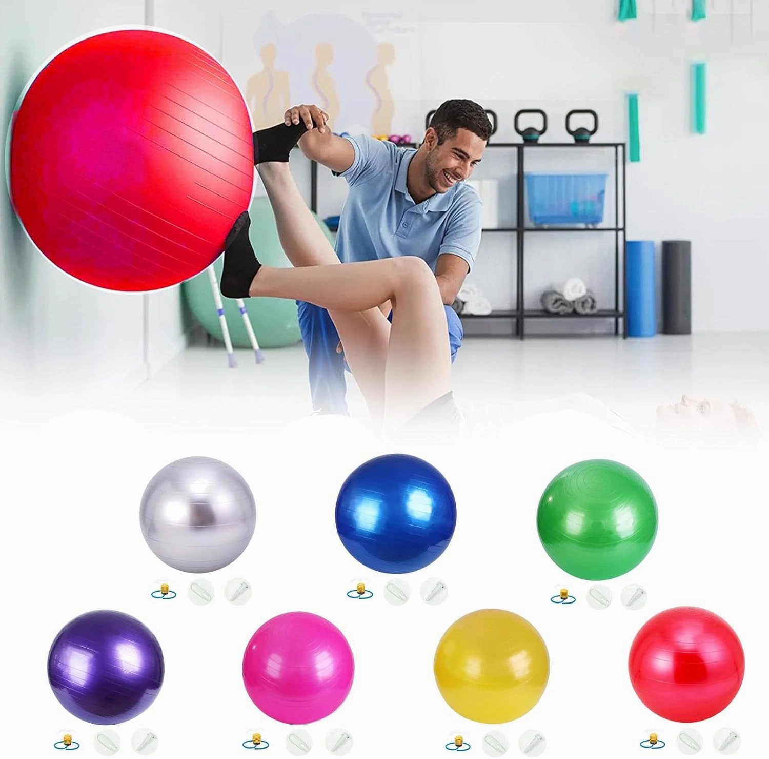 Exercise Ball Yoga Ball,Anti-Burst and Slip Resistant Stability Ball with Quick Pump,30 Inches Workout Ball,Yoga Ball Chair,Swiss Ball for Pilates Home Gym Physical Therapy Balance Fitness