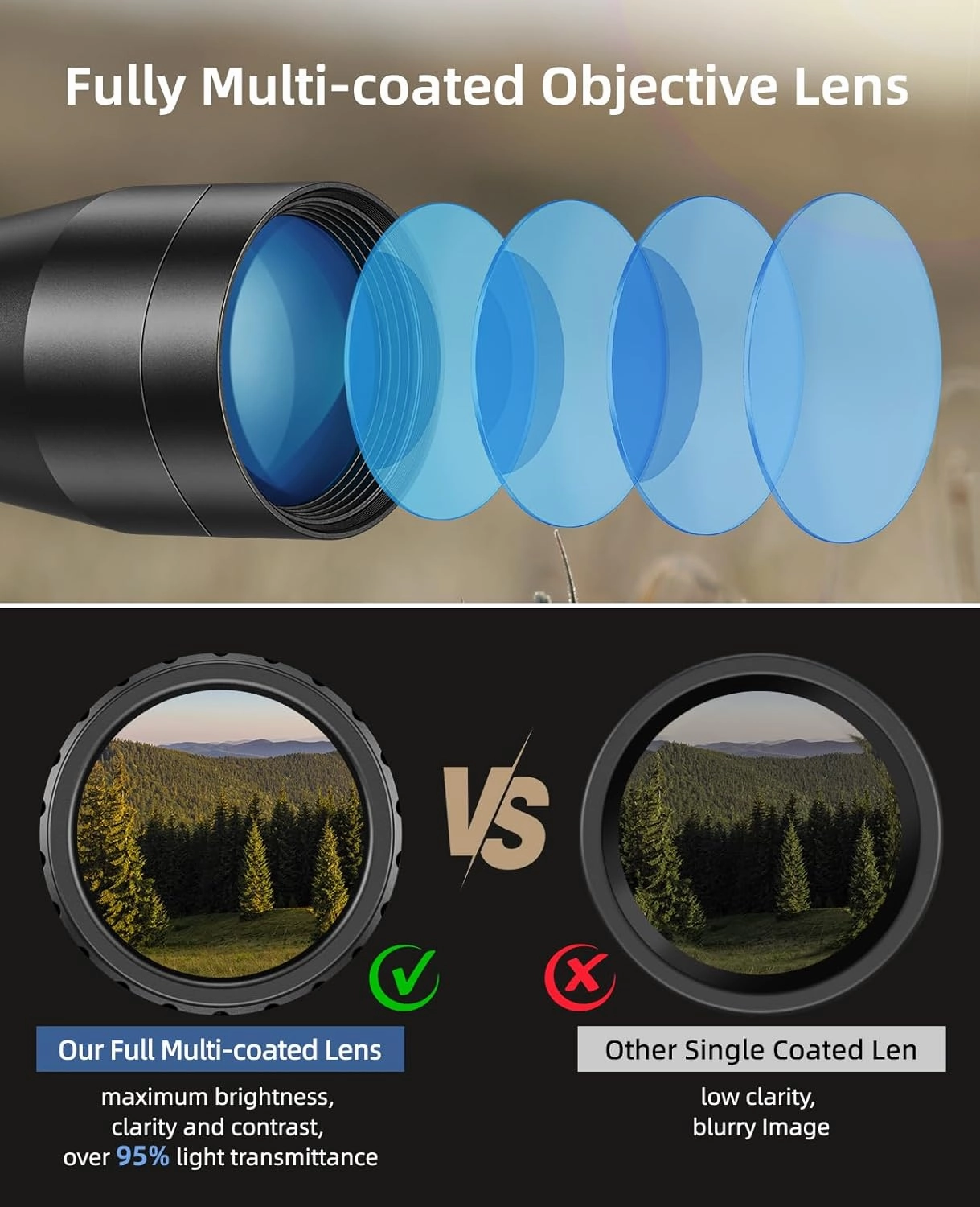 EZshoot 3-9x40 Rifle Scope Red Green Illuminated Rifle Scope with Scope Mounts
