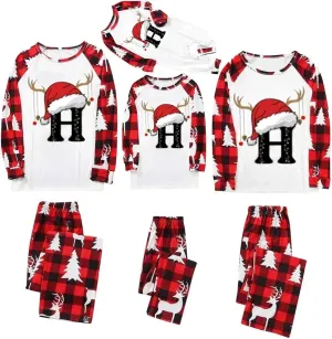 Family Christmas Pajamas Matching Sets 2024 Alphabet Matching Xmas Pajama Sets Cute Funny Holiday Sleepwear Sets