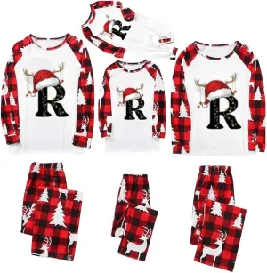 Family Christmas Pajamas Matching Sets 2024 Alphabet Matching Xmas Pajama Sets Cute Funny Holiday Sleepwear Sets