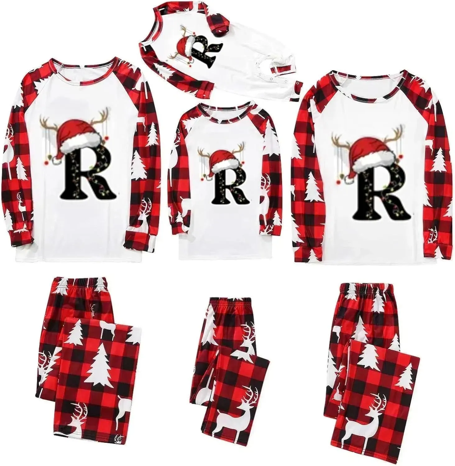 Family Christmas Pajamas Matching Sets 2024 Alphabet Matching Xmas Pajama Sets Cute Funny Holiday Sleepwear Sets