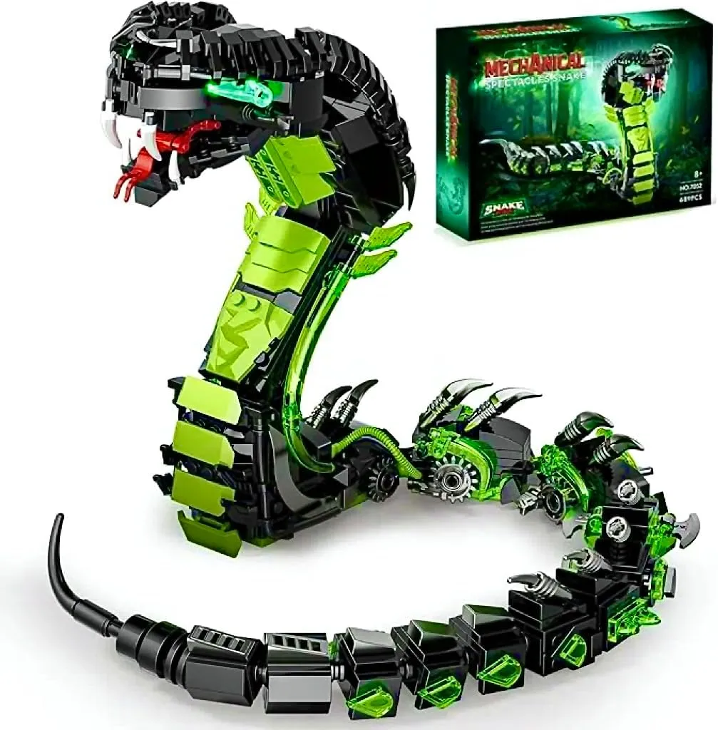 Fangool 2025 Mechanical Snake Building Blocks Set，Technological Cobra Animals Model Toy Set，689 Pcs Creative Toys Gifts for Adults and Kids