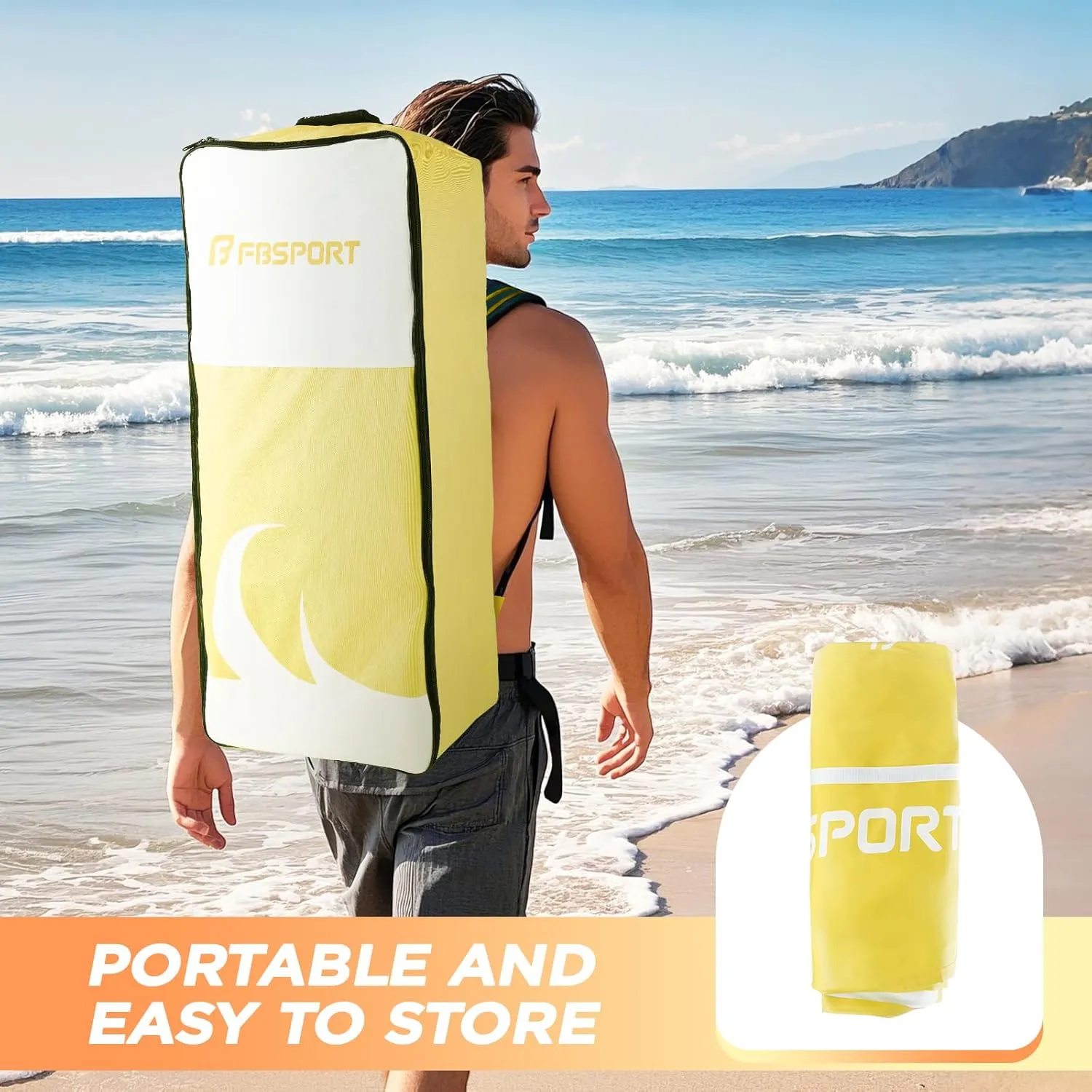 FBSPORT 11' Premium Stand Up Paddle Board, Yoga Board with SUP Accessories & Carry Bag | Wide Stance, Surf Control, Non-Slip Deck, Leash, Paddle and Pump for Youth & Adult