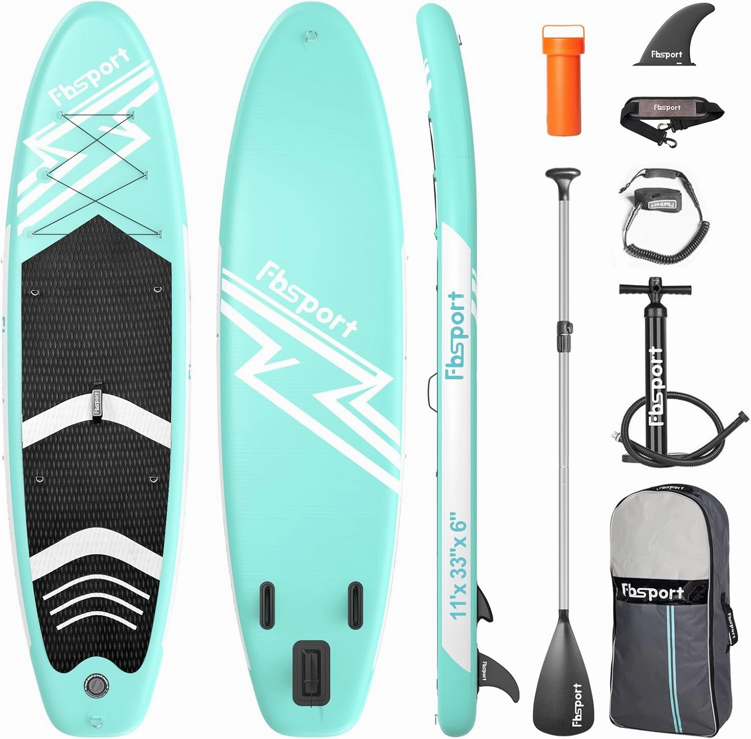 FBSPORT 11' Premium Stand Up Paddle Board, Yoga Board with Durable SUP Accessories & Carry Bag | Wide Stance, Surf Control, Non-Slip Deck, Leash, Paddle and Pump for Youth & Adult