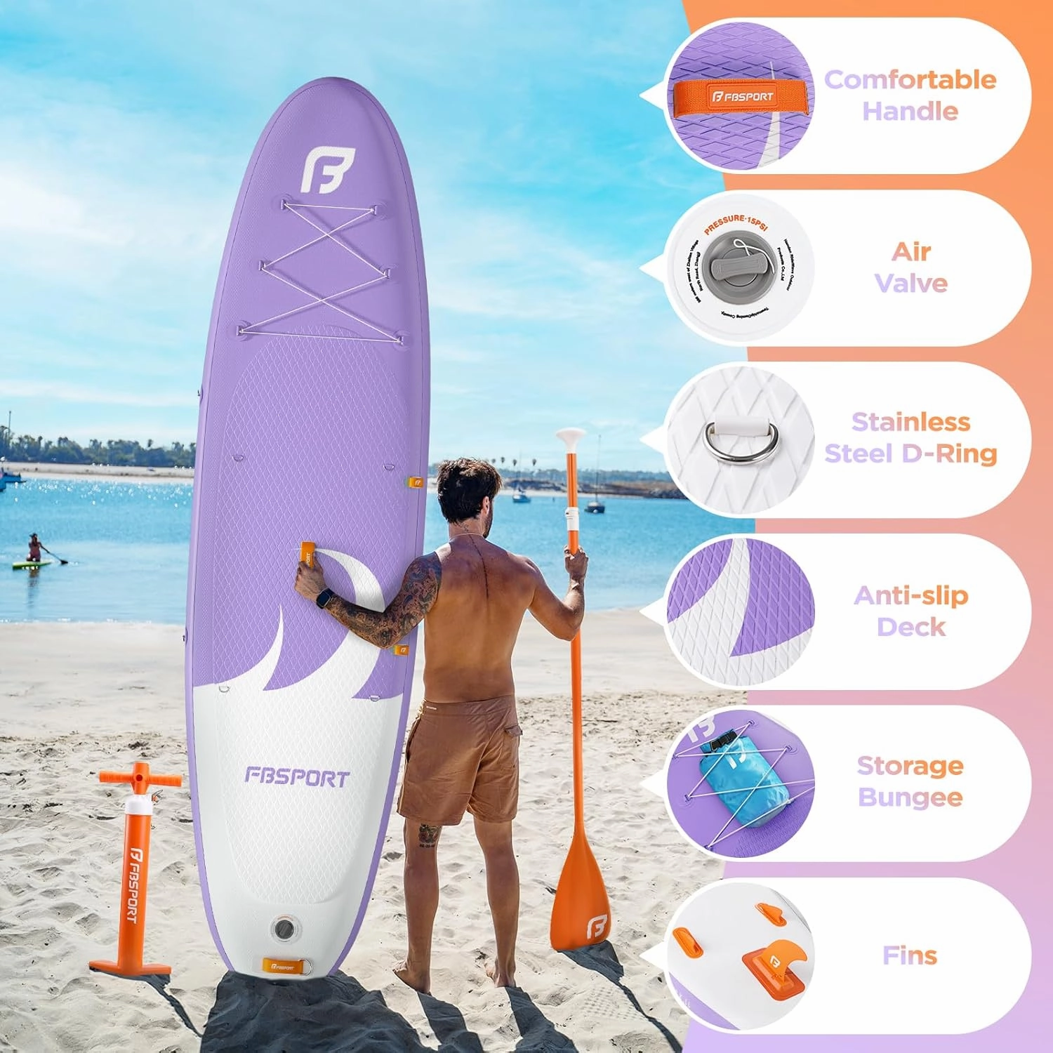 FBSPORT 11' Premium Stand Up Paddle Board, Yoga Board with SUP Accessories & Carry Bag | Wide Stance, Surf Control, Non-Slip Deck, Leash, Paddle and Pump for Youth & Adult