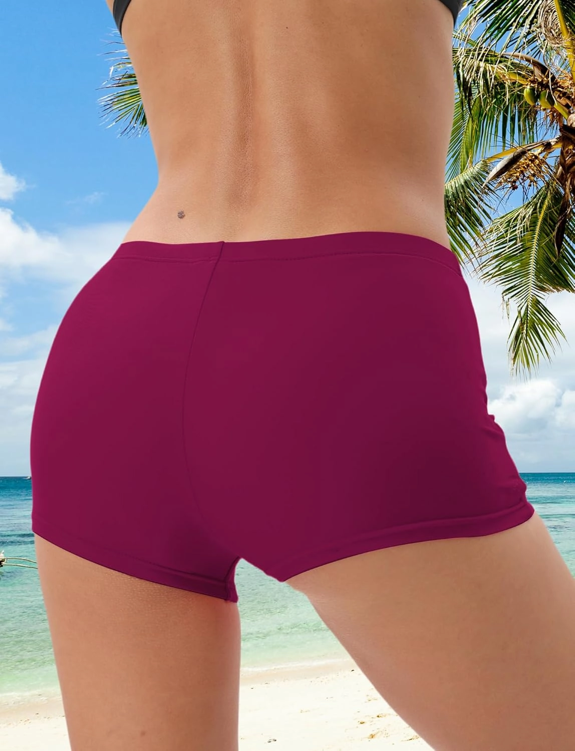 FEOYA Women's High Waisted Board Shorts Solid Color Stretchy Swim Bottoms Swimsuit Boyshorts
