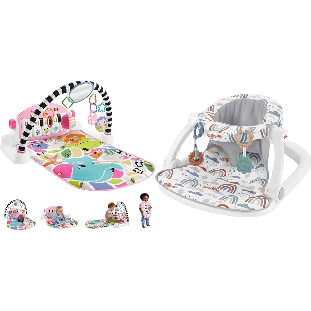 Fisher-Price Baby Activity Mat Glow and Grow Kick & Play Piano Gym with Portable Musical Toy, Floor Seat with Toys & Machine Washable Seat Pad