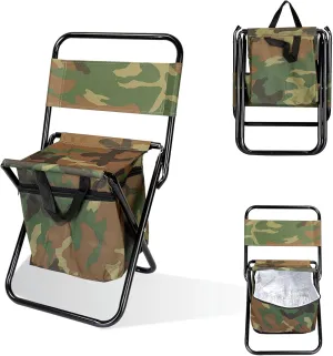 Fishing Chair with Backrest Built-in Cooler Bag - Lightweight Portable Camping Chair Portable Handle Outdoor for Camping, Hiking, Hunting - Fishing Accessories for Men，Supports 200 lbs