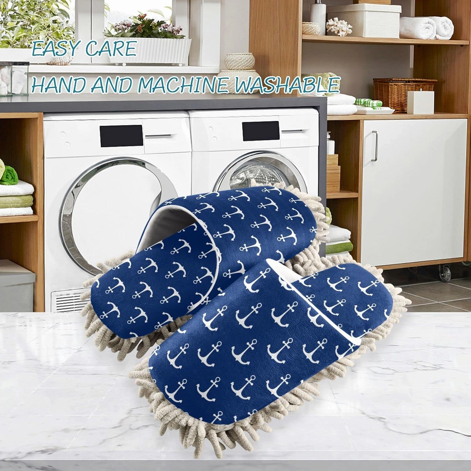 Fisyme Mop Slippers Soft Washable Microfiber Super Chenille Mopping House Home Shoes Mop Slippers for Floor Cleaning