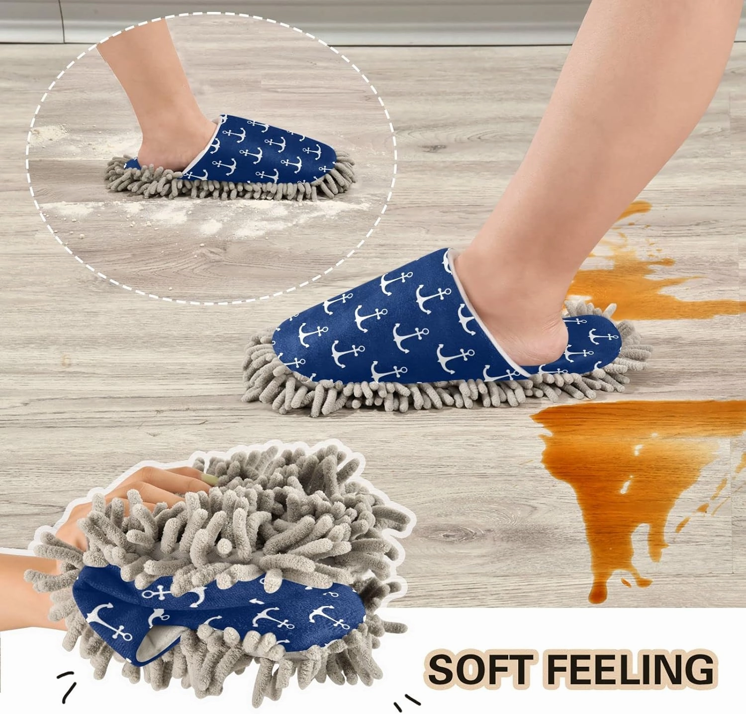 Fisyme Mop Slippers Soft Washable Microfiber Super Chenille Mopping House Home Shoes Mop Slippers for Floor Cleaning