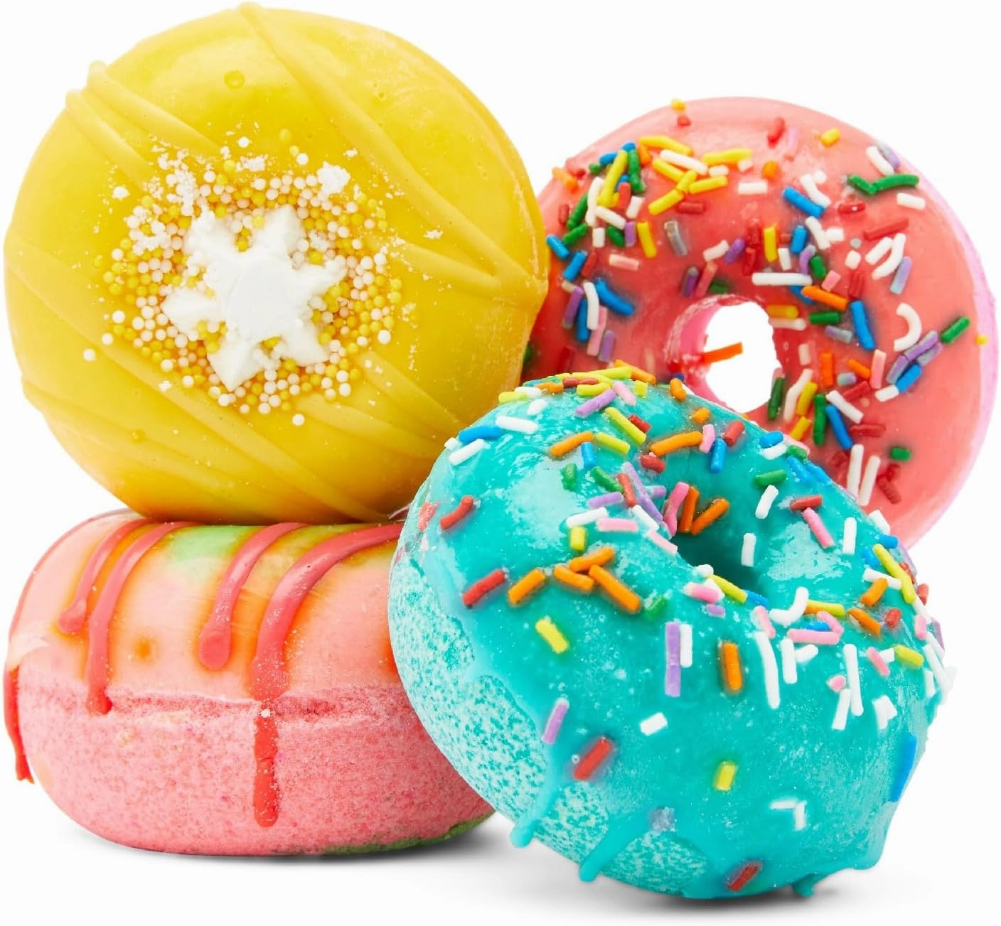 Fizz and Bubble, Donut Bath Fizzies (4-Pack) - Bath Bomb Set, Moisturizing for Dry Skin, Relaxing, Soothing, Handmade Gift Ideas for Her