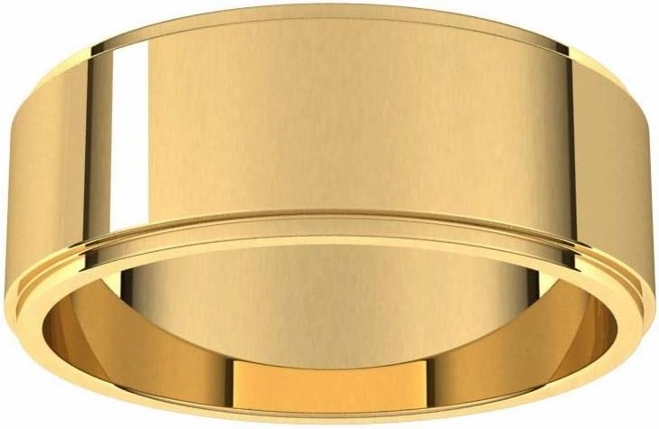 Flat Wedding Band Beveled Edge Solid 925 Sterling Silver Real 10k 14k 18k Yellow Rose White Gold OR Platinum Ring Classic Plain Stepped 3mm 4mm 5mm 6mm 8mm