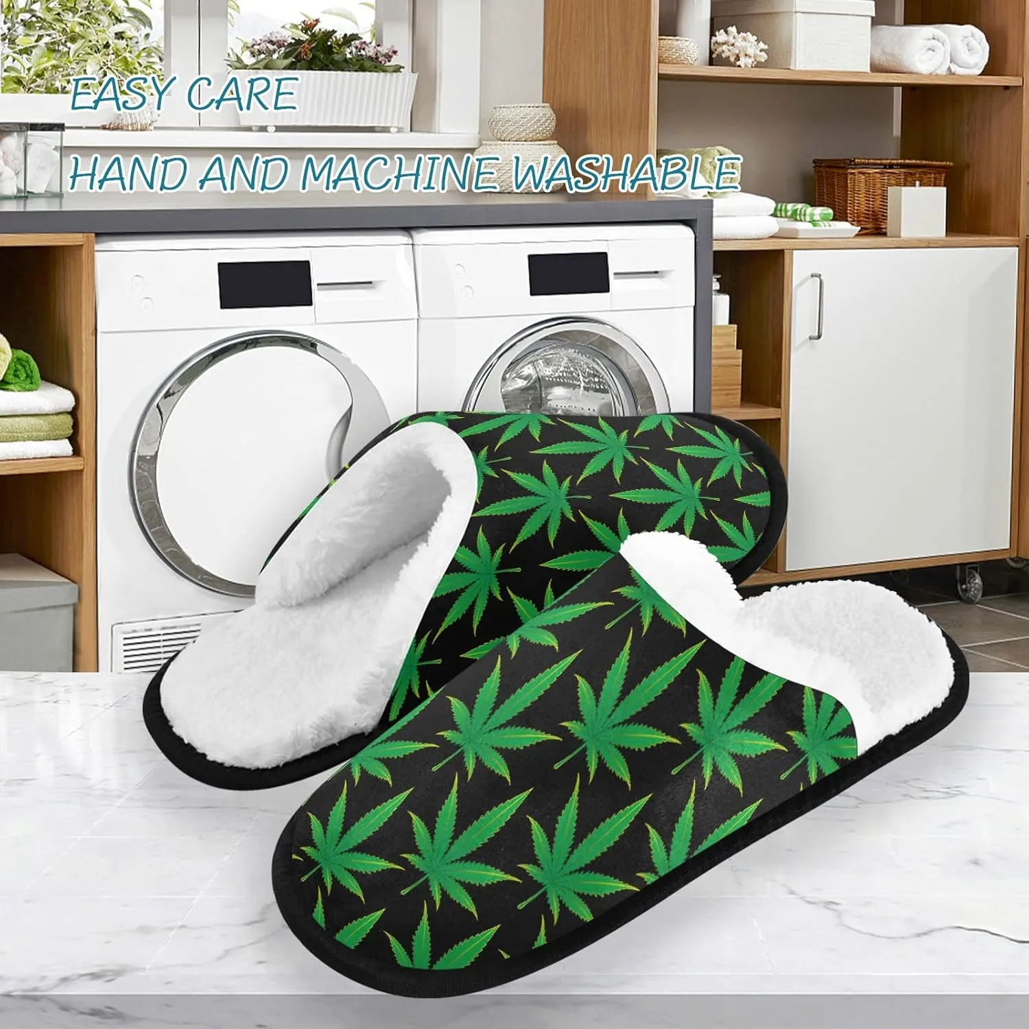 Floral Leaf Slippers, Soft Memory Foam Non-Slip Indoor House Slippers Home Shoes for Bedroom Hotel Travel Spa