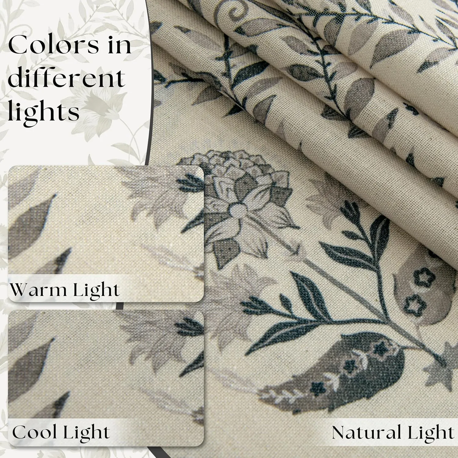 Floral Linen Curtains 84 Inch Length for Living Room Charcoal Green Black Plant Flower Patterned Curtains Printed Vintage Rustic Farmhouse Country Shabby Chic Bedroom Drapes 84 Inches Long