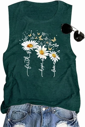 Floral Tank Top for Women Butterflies Dandelion Graphic Print Sleeveless Tees Camping Hiking Tunic T-Shirt