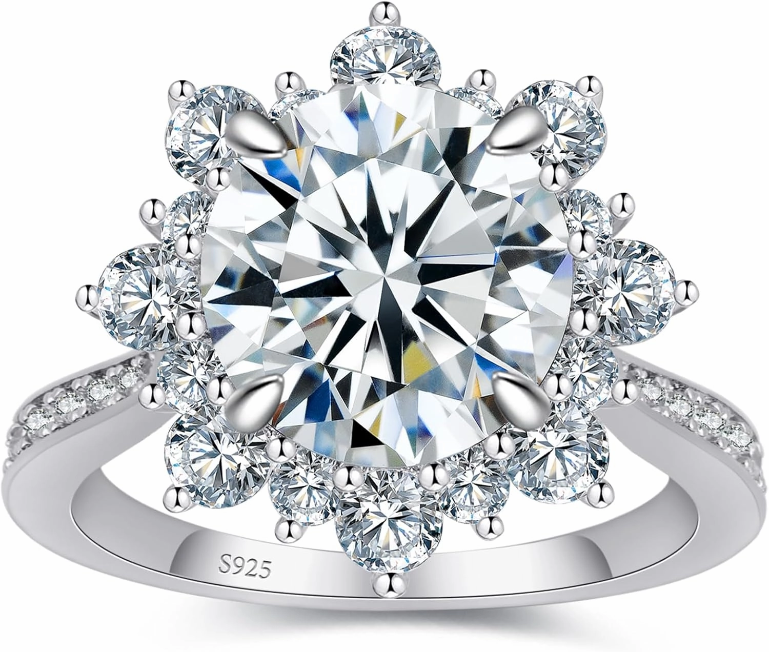 Flower Moissanite Engagement Rings for Women.Women's 925 Sterling Silver Big Flower Shaped Engagement Moissanite Ring,D Color VVS1 Wedding Bands Moissanite Halo Rings 0.5/1.5/2/3CT