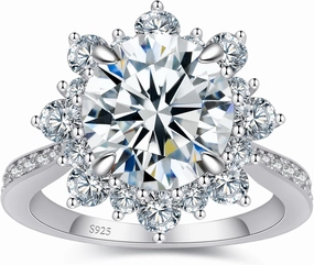 Flower Moissanite Engagement Rings for Women.Women's 925 Sterling Silver Big Flower Shaped Engagement Moissanite Ring,D Color VVS1 Wedding Bands Moissanite Halo Rings 0.5/1.5/2/3CT