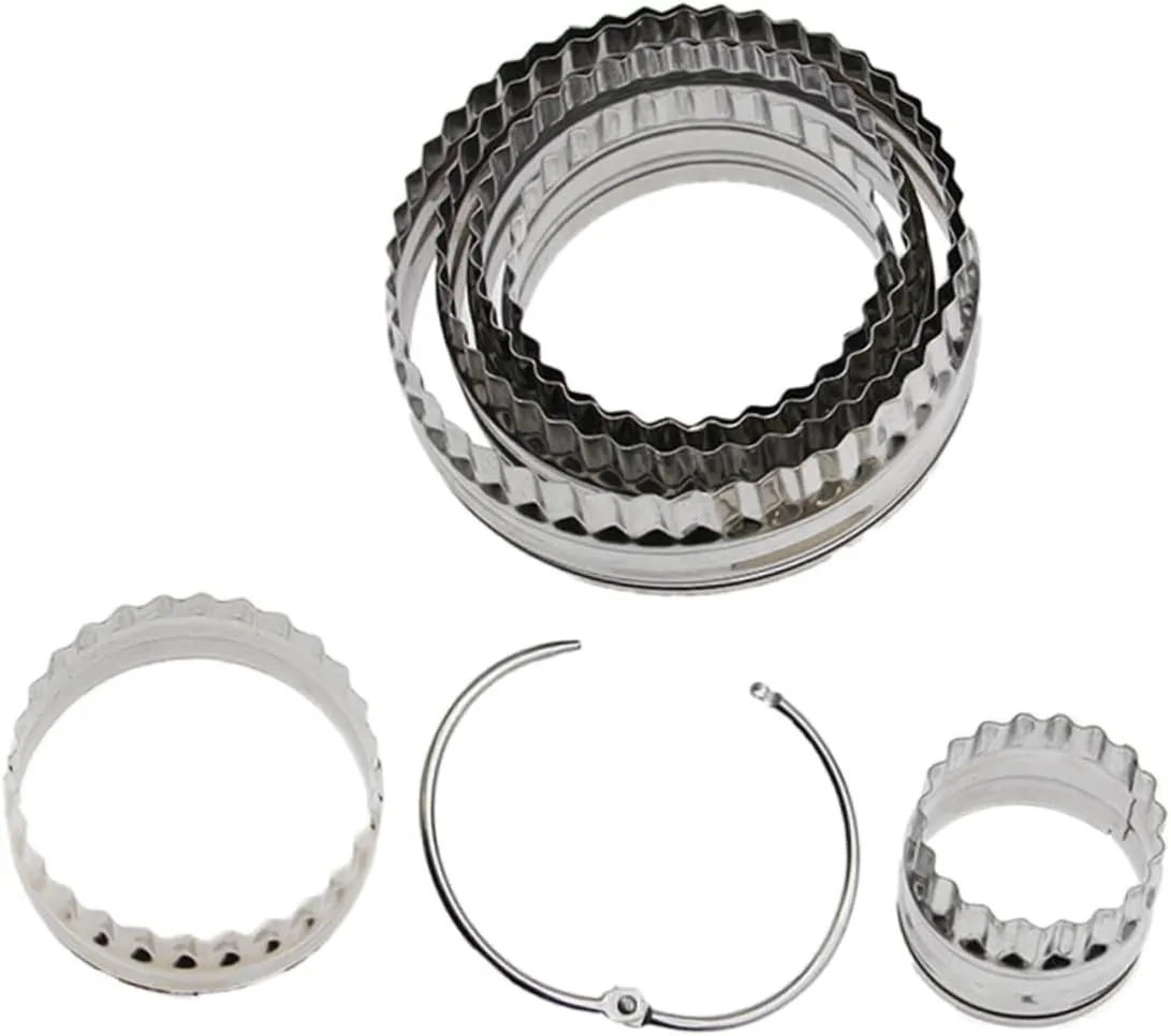 Fluted Round Cookie Cutters Set 6 Pcs Stainless Steel for Baking Biscuits Cookies and Pops