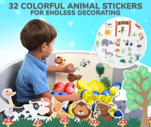 Foam Ball Pit for Toddlers w/ 32 Pcs Zoo Animals Felt Board Set - 35.4" x 11.8" Kids Ball Pit for Girls & Boys - Washable Soft Cloth - Fun Indoor Foldable Baby Playpen - Balls Not Included
