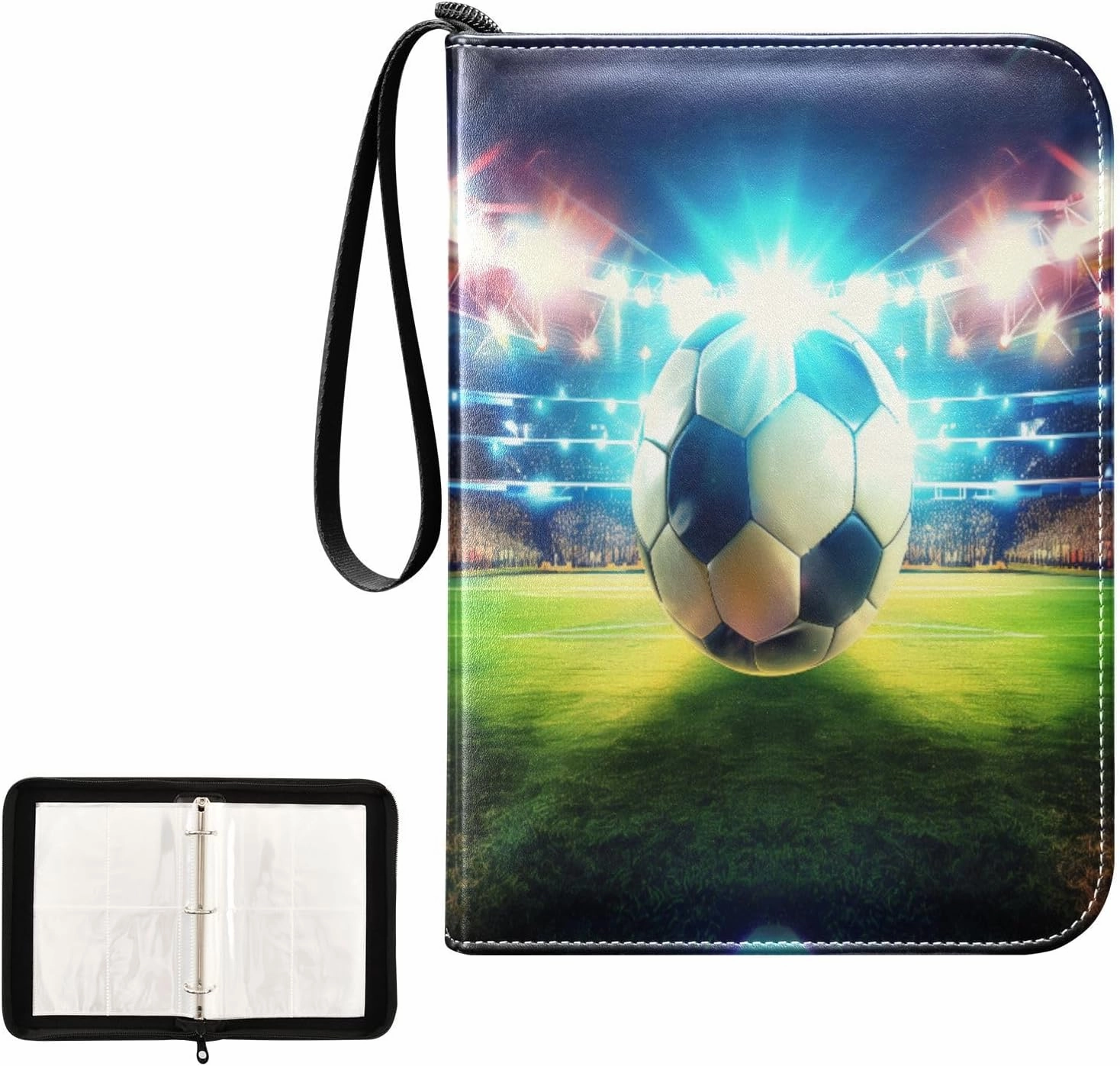 Football Field Soccer Lighting Card Binder 4 Pocket, Trading Card Holder Fits 400 Game Cards with 50 Removable Sleeves, MTG Card Case Standard Size