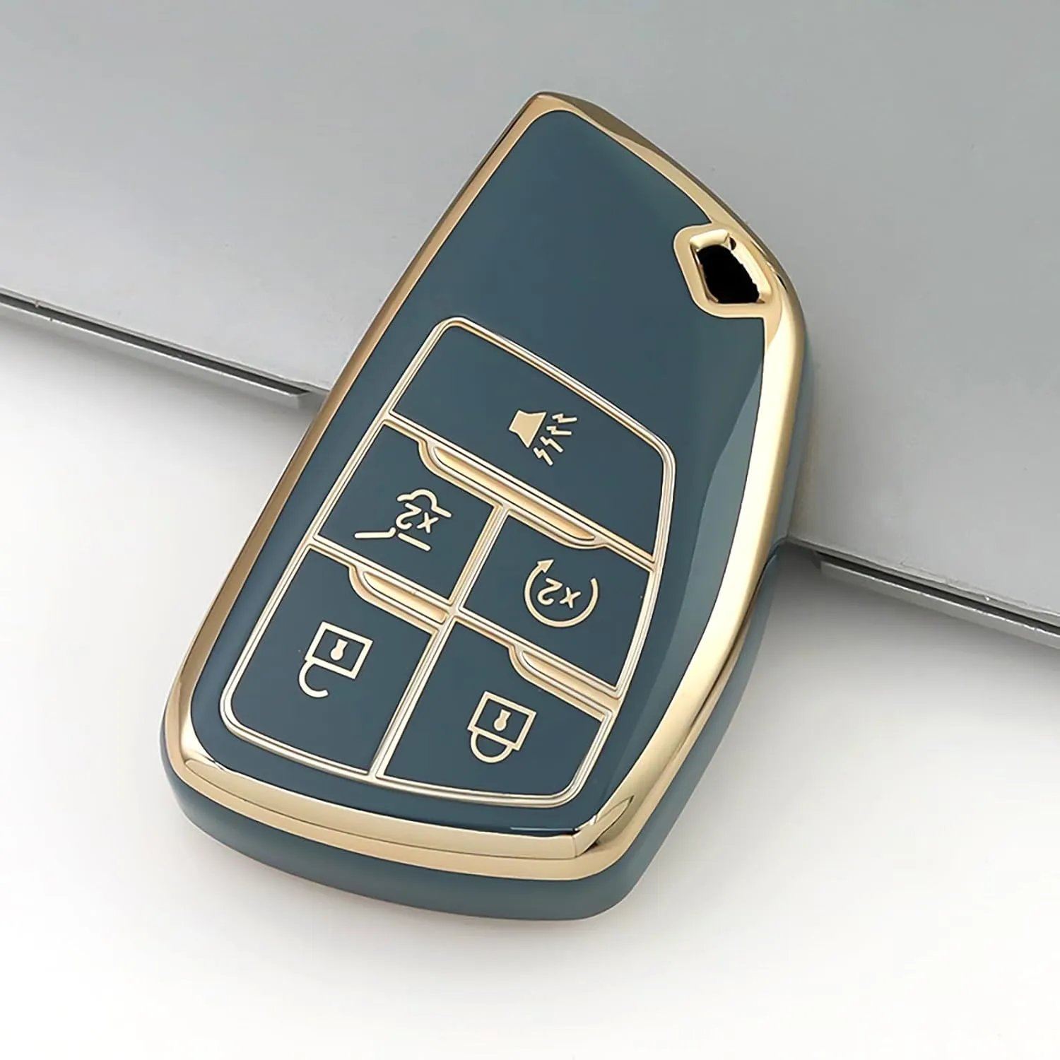 for Chevy Key Fob Cover with Leather Keychain Soft TPU Key Case Shell Holder Fits for Chevrolet 2021 2022 2023 2024 Suburban Tahoe Silverado 1500, for GMC Yukon Sierra 5 Button (A Gray)