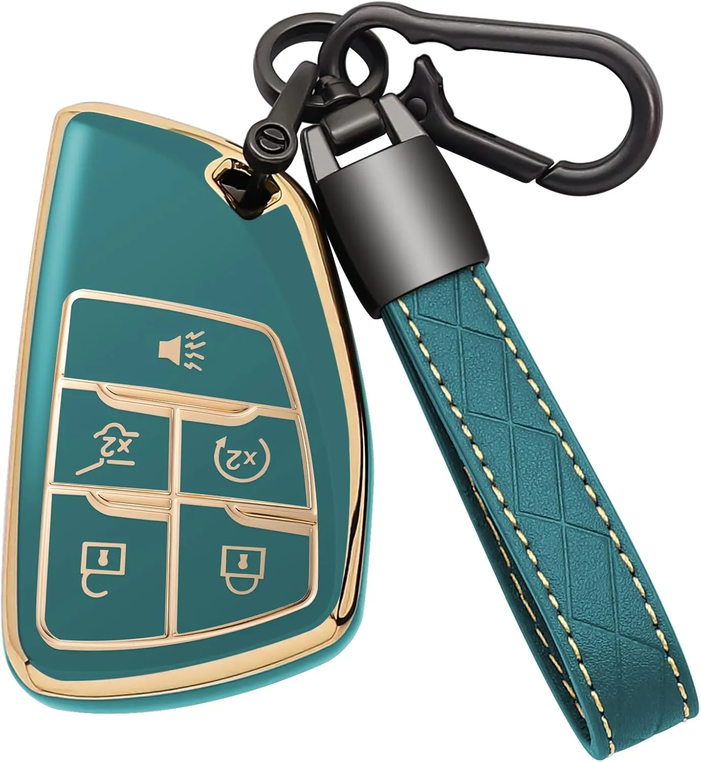 for Chevy Key Fob Cover with Leather Keychain Soft TPU Key Case Shell Holder Fits for Chevrolet 2021 2022 2023 2024 Suburban Tahoe Silverado 1500, for GMC Yukon Sierra 5 Button (A Gray)