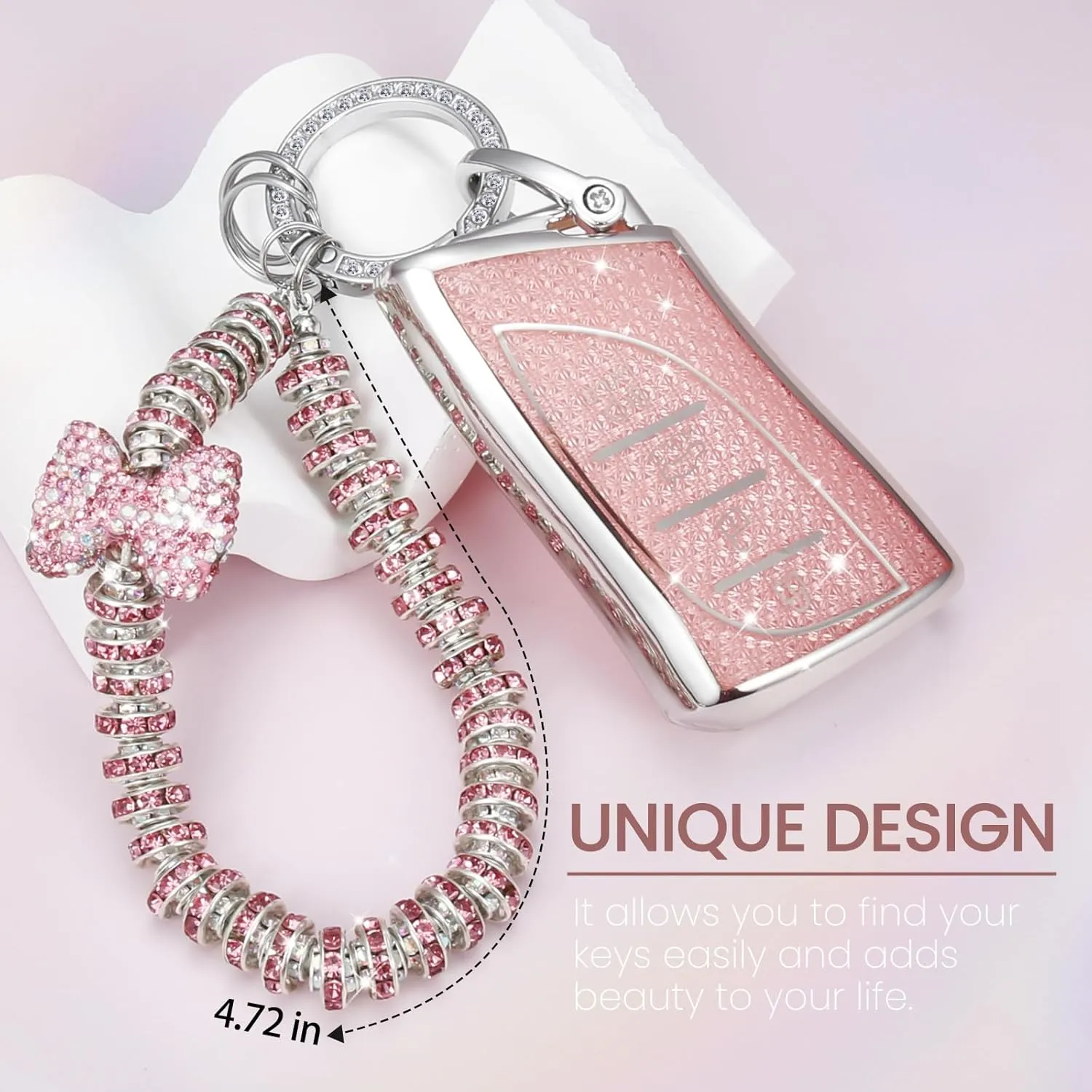 for Lexus Key Fob Cover with Fashionable Zirconia Wristlet KeyChain, Enchanting Diamond Patterns Soft Case for Lexus ES LC LS (2018-2022), (4 buttons) Fob Shell (Pink, B)